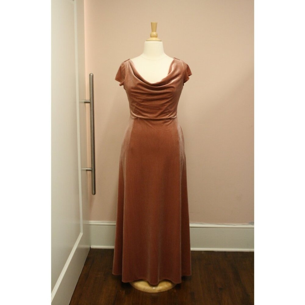 NWT Dessy Long Velvet Dress. Pockets. Rose. Size 14